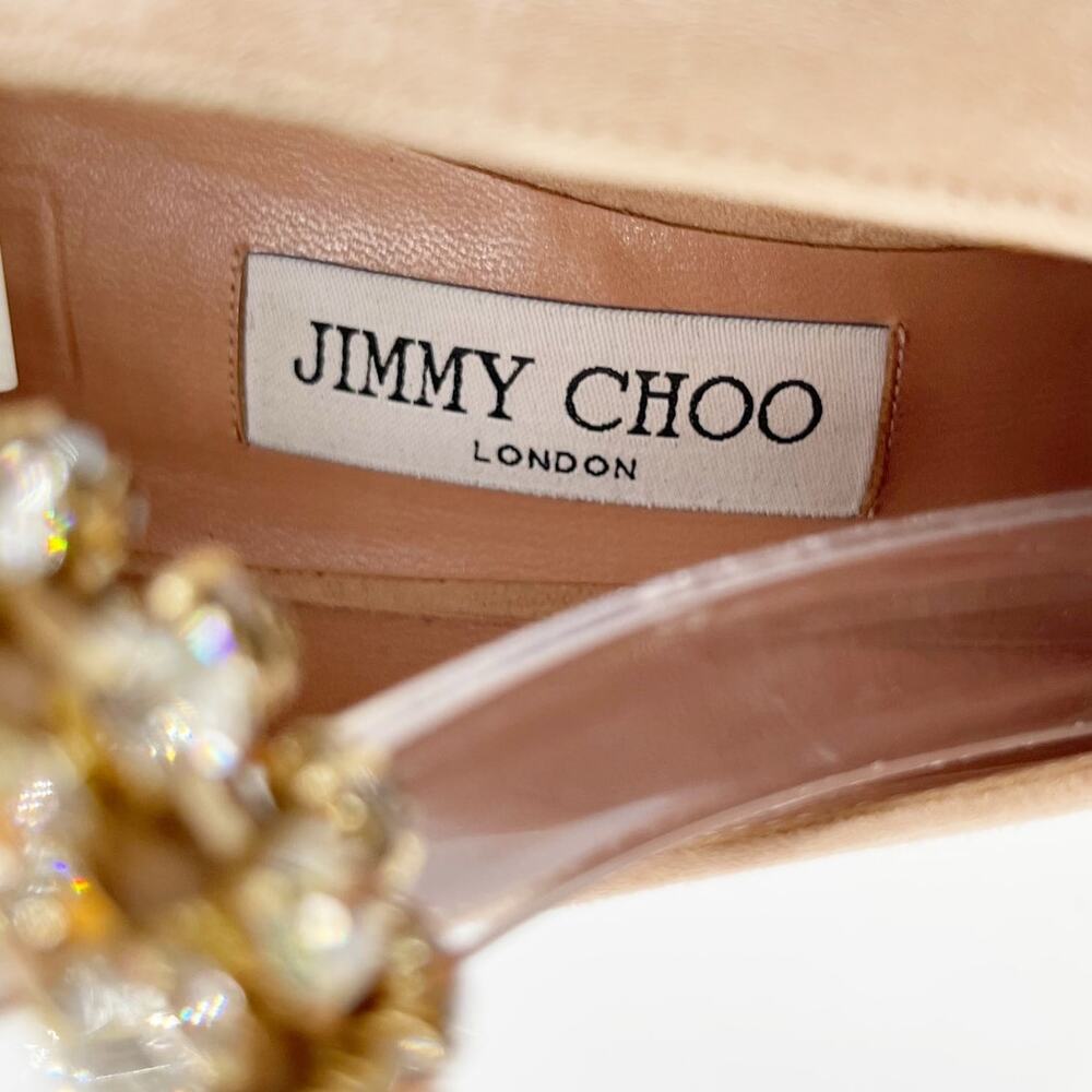 Jimmy Choo Beige Suede Lux 100 Crystal Vamp Pointed Toe Bootie Heels IT 40 - Picture 13 of 13